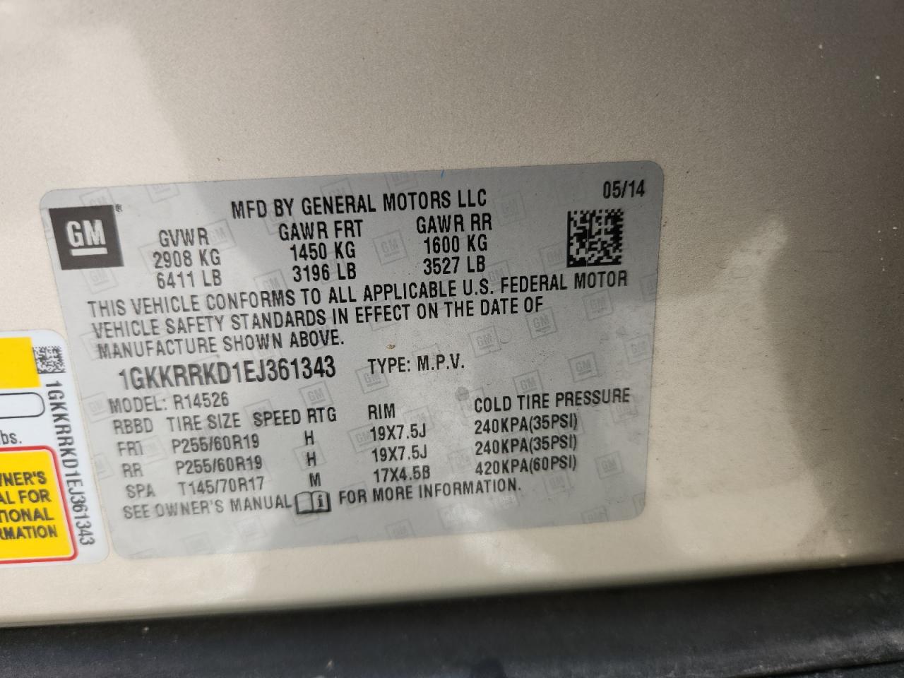 2014 GMC Acadia Slt-1 VIN: 1GKKRRKD1EJ361343 Lot: 81706815
