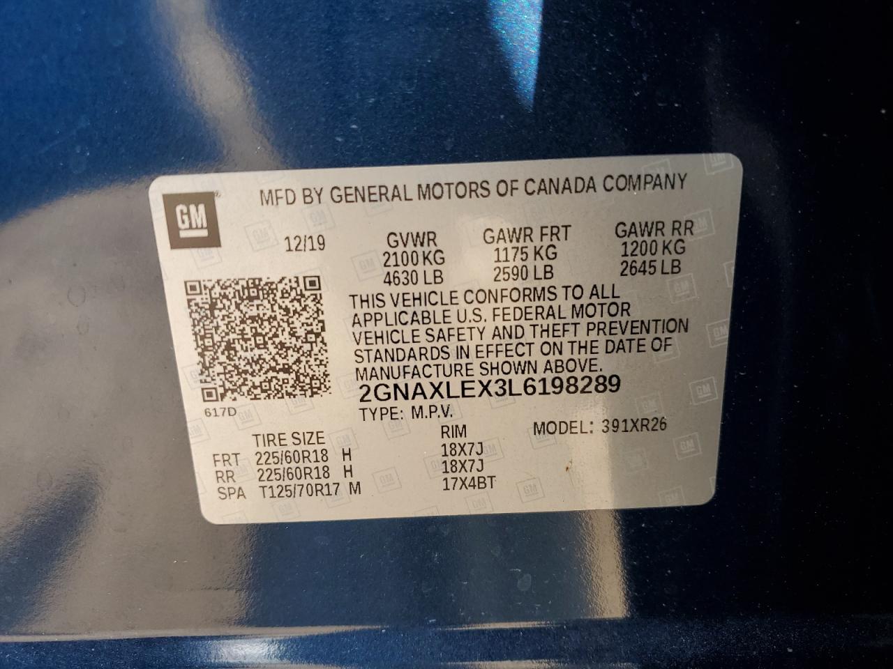 2020 Chevrolet Equinox Lt VIN: 2GNAXLEX3L6198289 Lot: 80321435