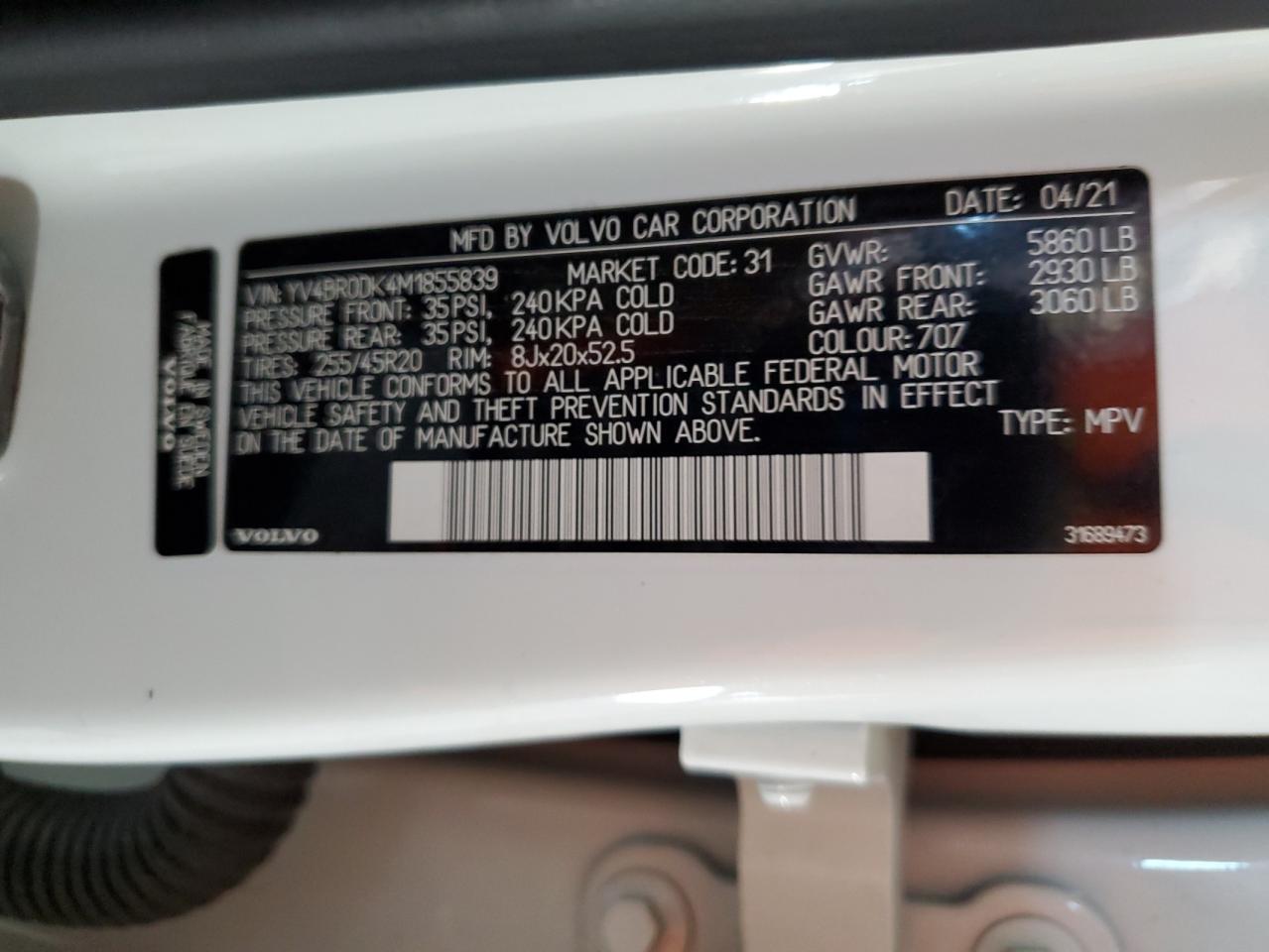2021 Volvo Xc60 T8 Recharge Inscription Express VIN: YV4BR0DK4M1855839 Lot: 70559295