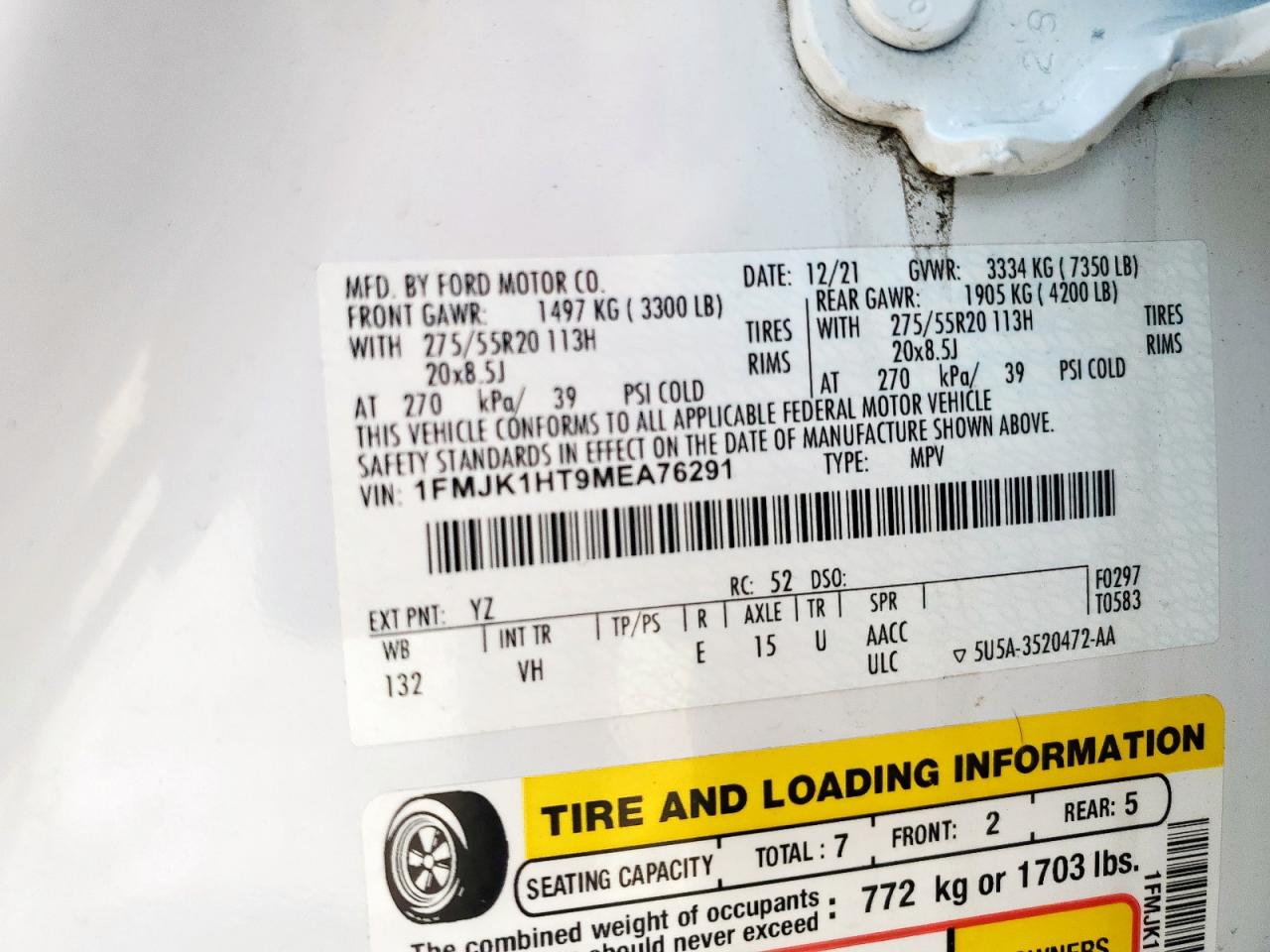 2021 Ford Expedition Max Xlt VIN: 1FMJK1HT9MEA76291 Lot: 71855235