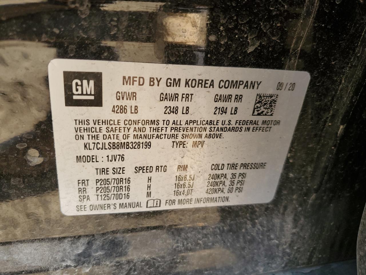 2021 Chevrolet Trax 1Lt VIN: KL7CJLSB8MB328199 Lot: 84364715