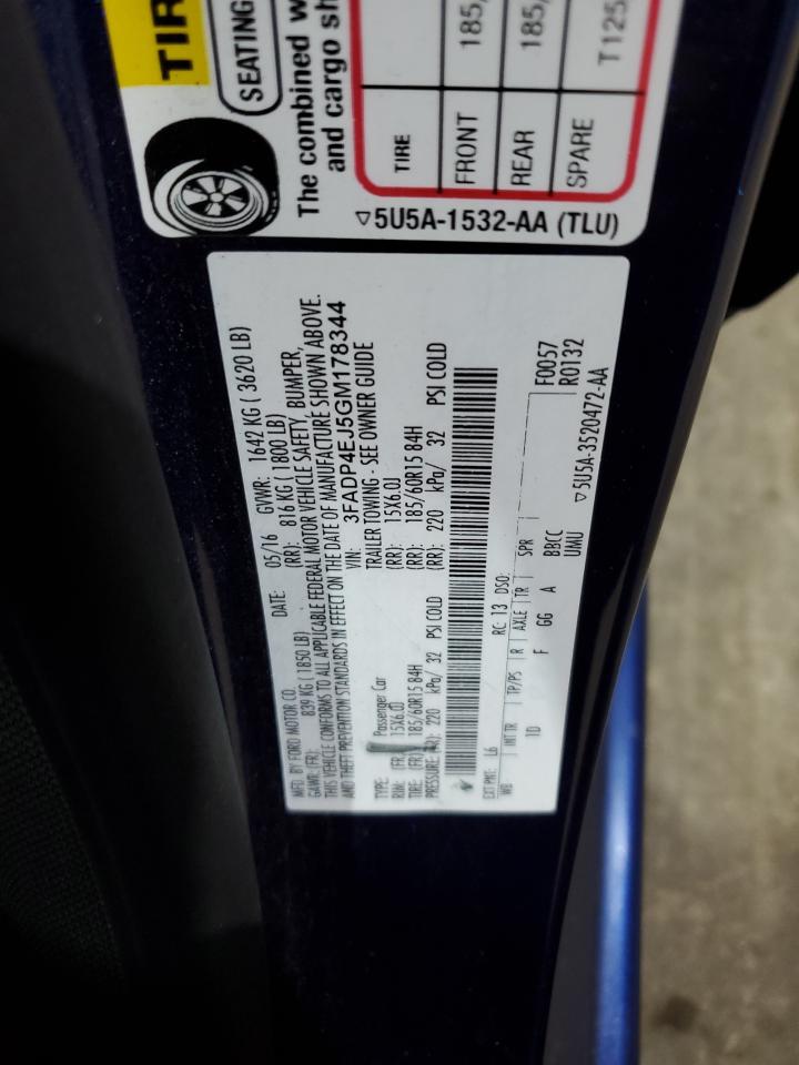 2016 Ford Fiesta Se VIN: 3FADP4EJ5GM178344 Lot: 80626225