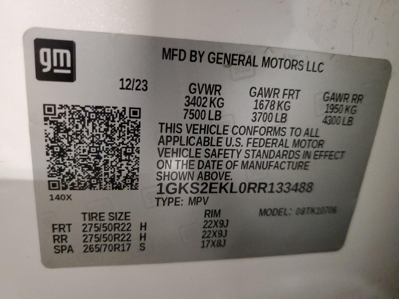 2024 GMC Yukon Denali Ultimate VIN: 1GKS2EKL0RR133488 Lot: 81386495