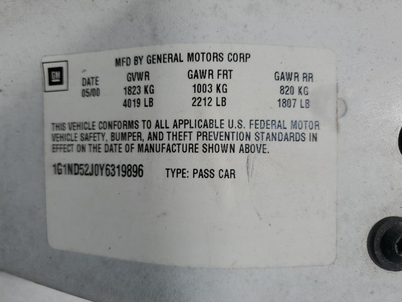 2000 Chevrolet Malibu VIN: 1G1ND52J0Y6319896 Lot: 81720875