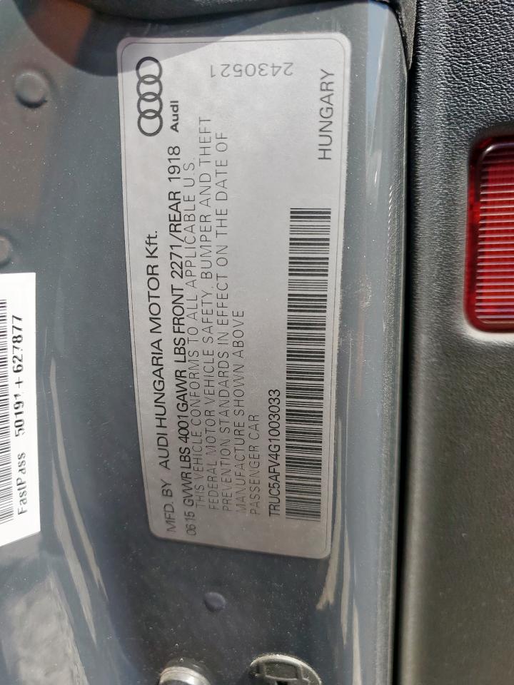 2016 Audi Tt VIN: TRUC5AFV4G1003033 Lot: 69490835
