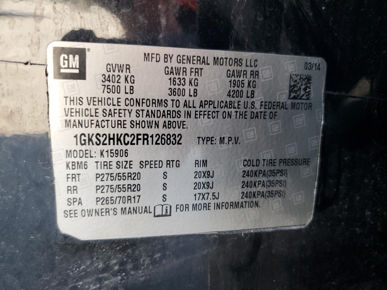 2015 GMC Yukon Xl K1500 Slt VIN: 1GKS2HKC2FR126832 Lot: 81646885