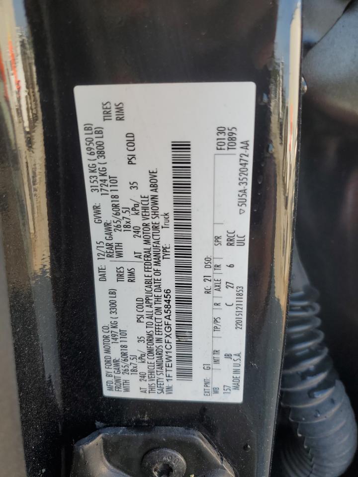 2016 Ford F150 Supercrew VIN: 1FTEW1CFXGFA58456 Lot: 80464935