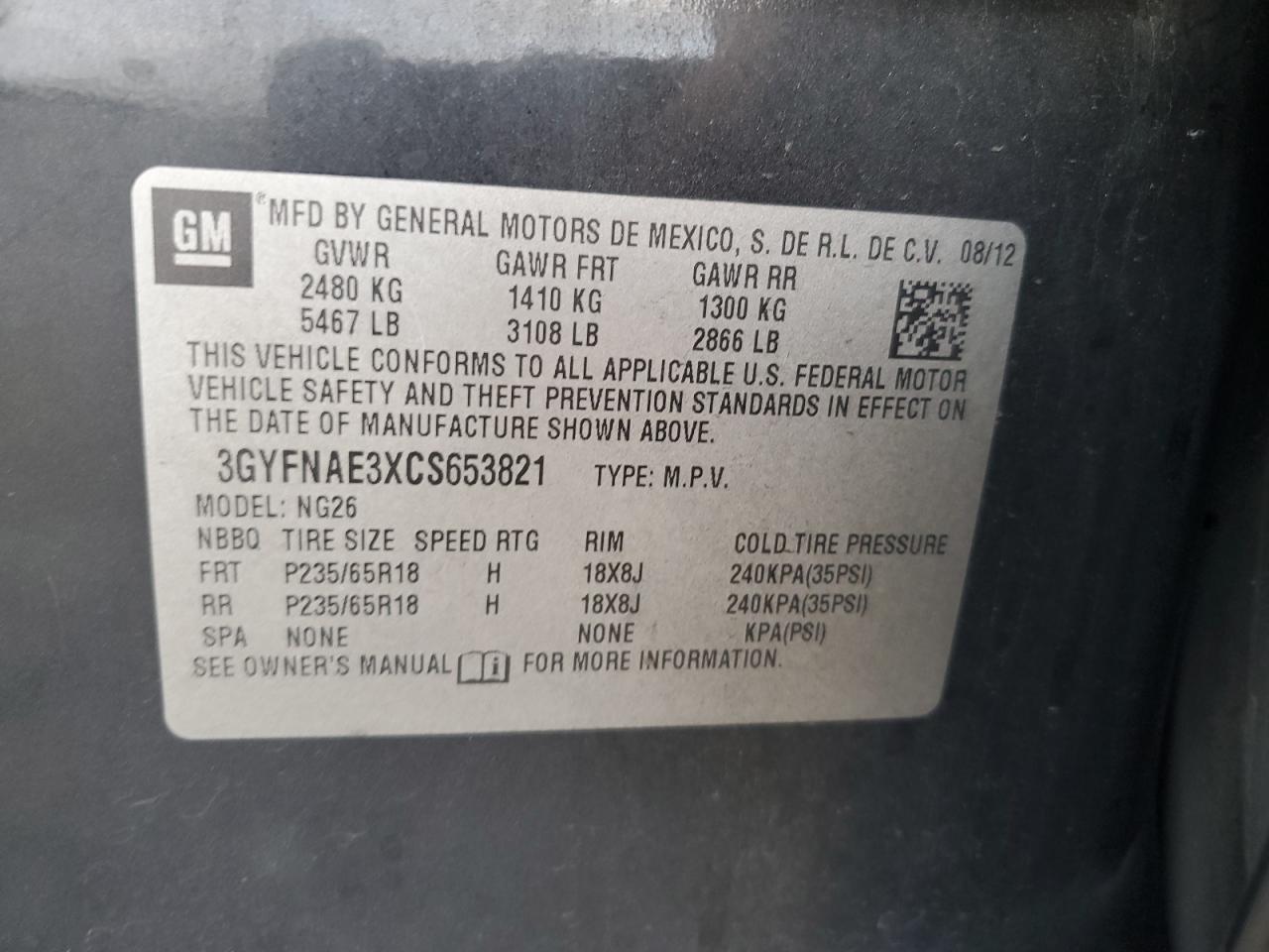 2012 Cadillac Srx Luxury Collection VIN: 3GYFNAE3XCS653821 Lot: 84011715