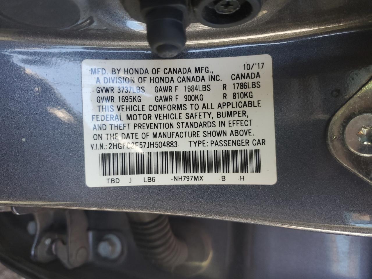 2018 Honda Civic Lx VIN: 2HGFC2F57JH504883 Lot: 84643705