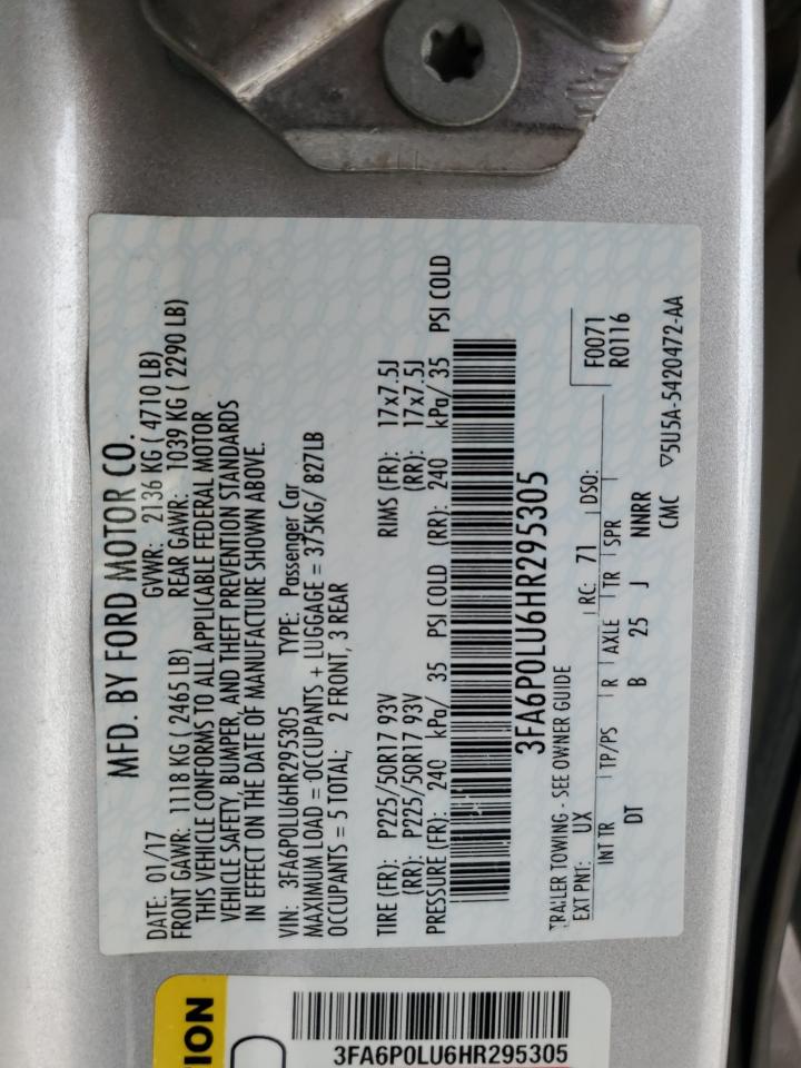 2017 Ford Fusion Se Hybrid VIN: 3FA6P0LU6HR295305 Lot: 71096905