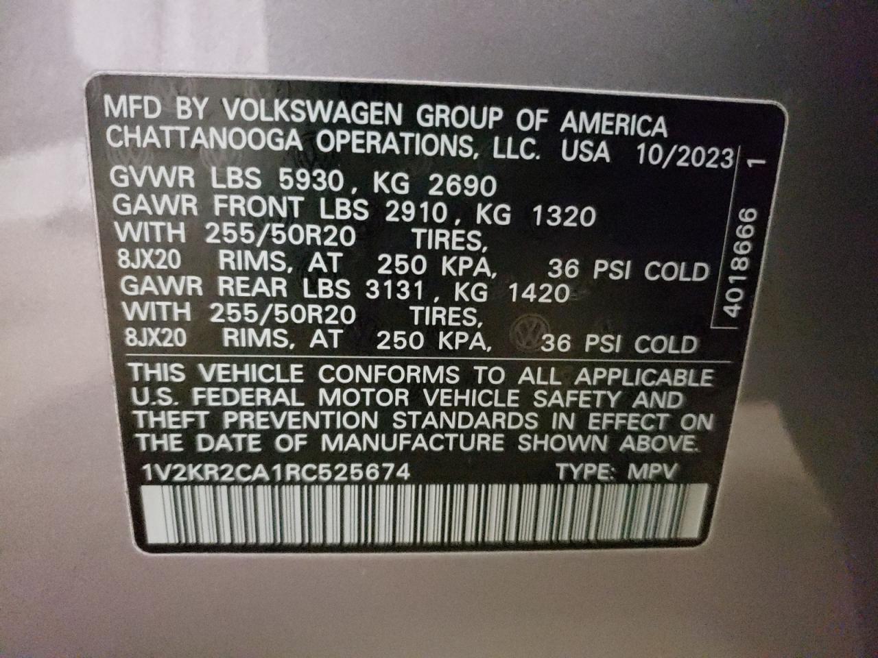 2024 Volkswagen Atlas Se VIN: 1V2KR2CA1RC525674 Lot: 83868435