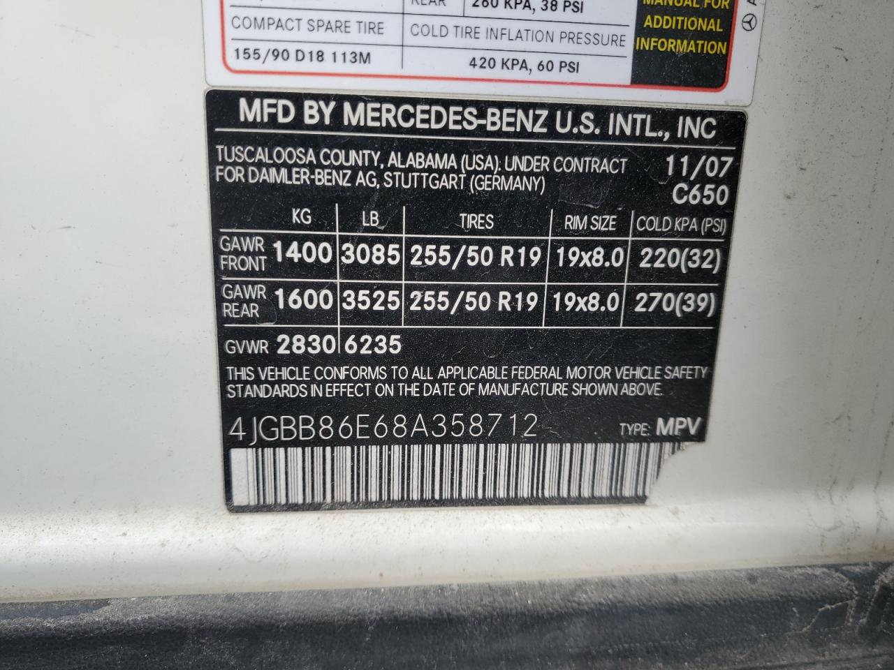 2008 Mercedes-Benz Ml 350 VIN: 4JGBB86E68A358712 Lot: 84280595