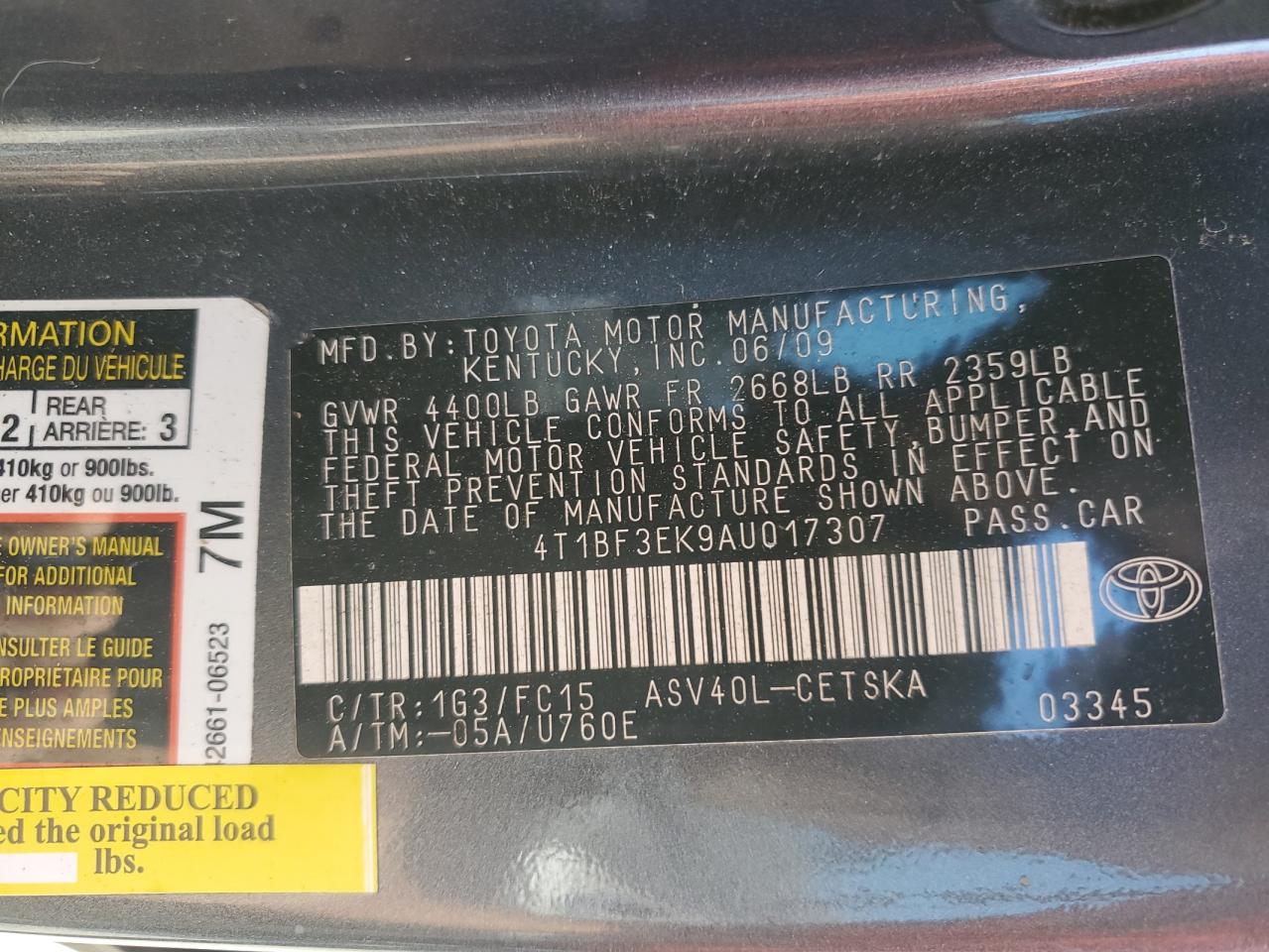 2010 Toyota Camry Base VIN: 4T1BF3EK9AU017307 Lot: 81624155