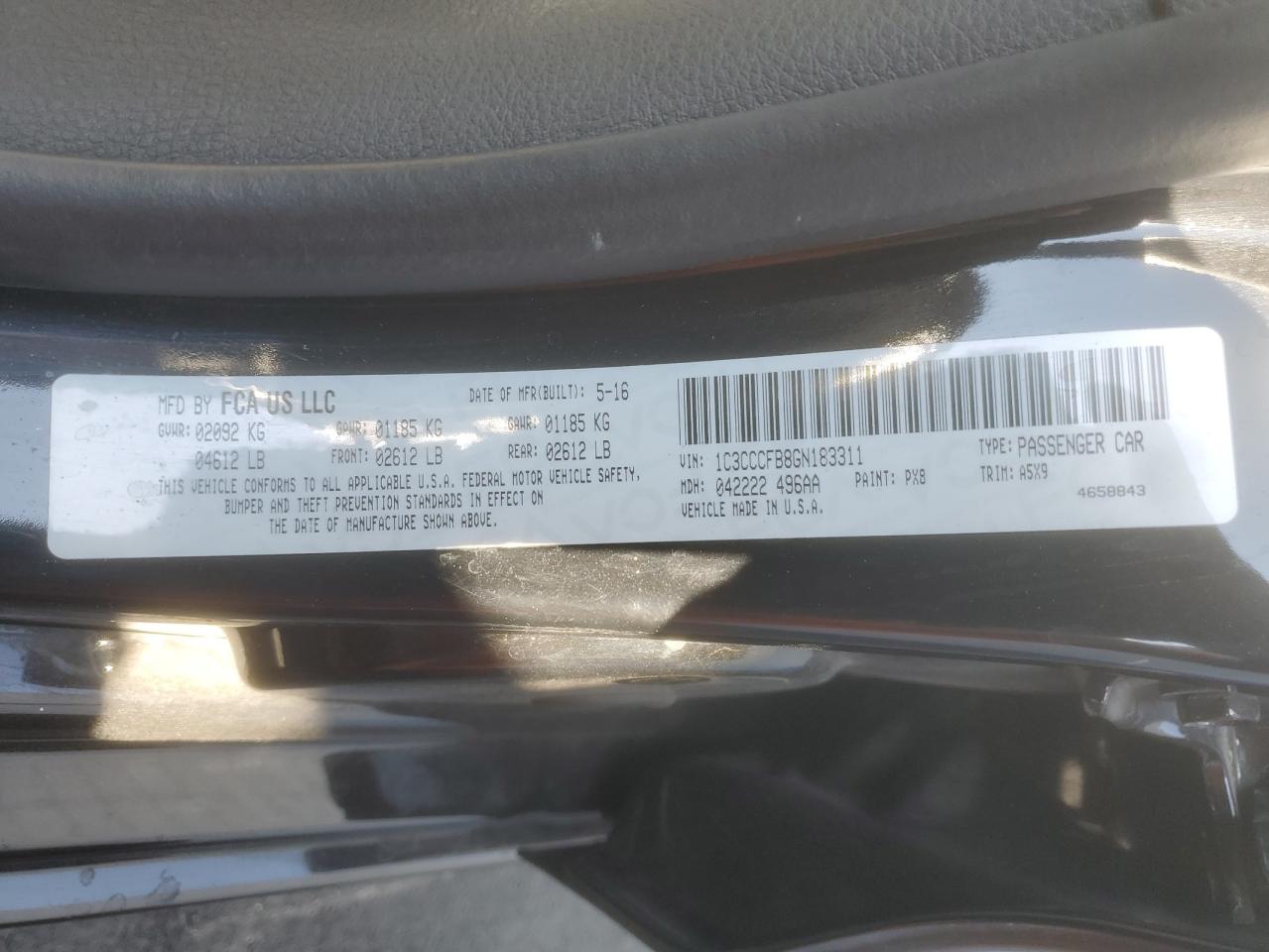 2016 Chrysler 200 Lx VIN: 1C3CCCFB8GN183311 Lot: 80717345