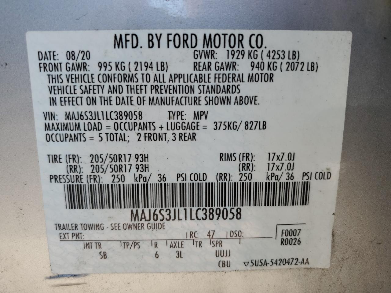 2020 Ford Ecosport Ses VIN: MAJ6S3JL1LC389058 Lot: 84456555