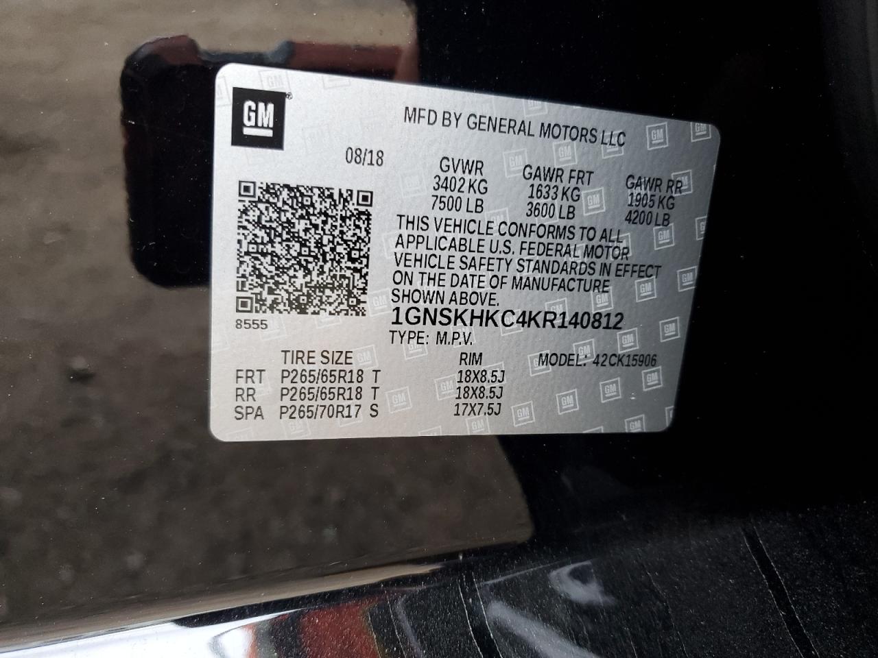 2019 Chevrolet Suburban K1500 Lt VIN: 1GNSKHKC4KR140812 Lot: 80847375