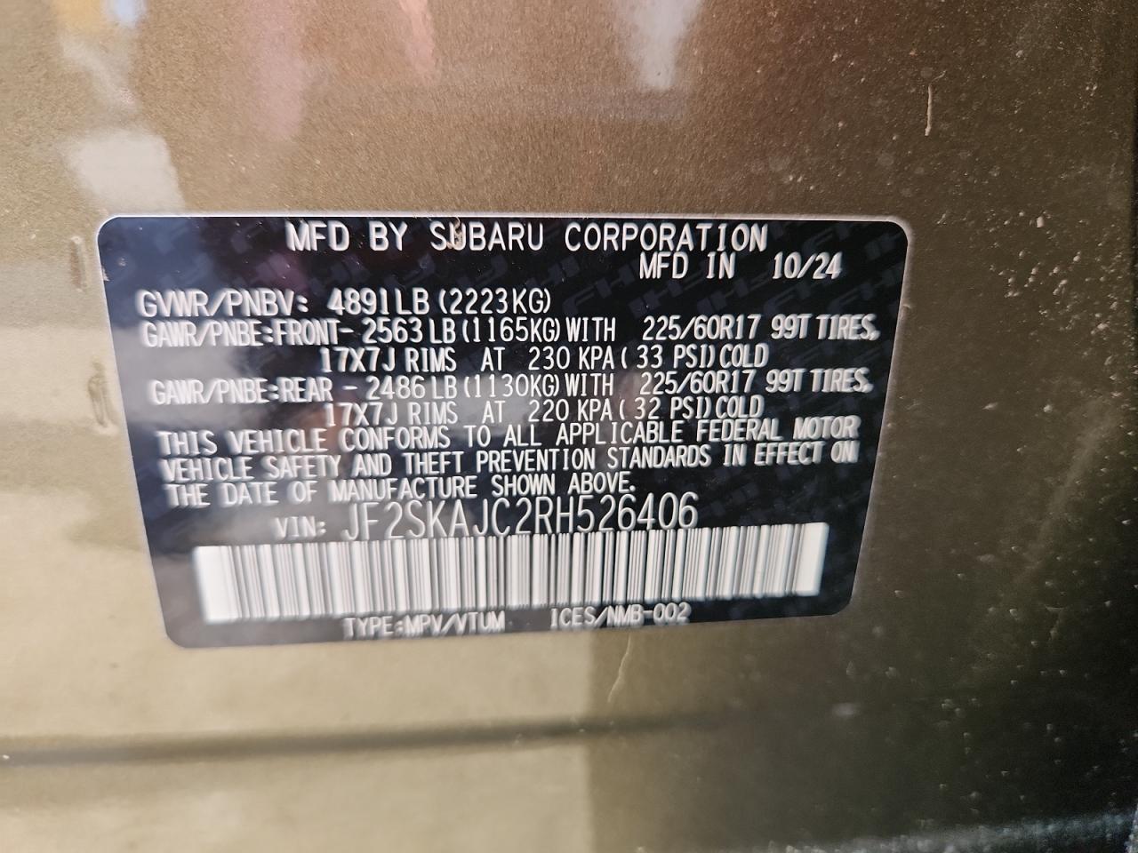 2024 Subaru Forester Wilderness VIN: JF2SKAJC2RH526406 Lot: 80919255