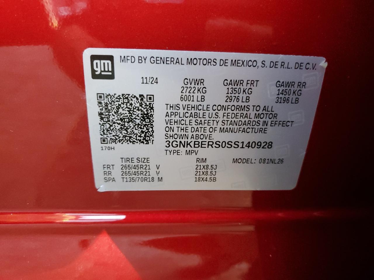 2025 Chevrolet Blazer Rs VIN: 3GNKBERS0SS140928 Lot: 81860145