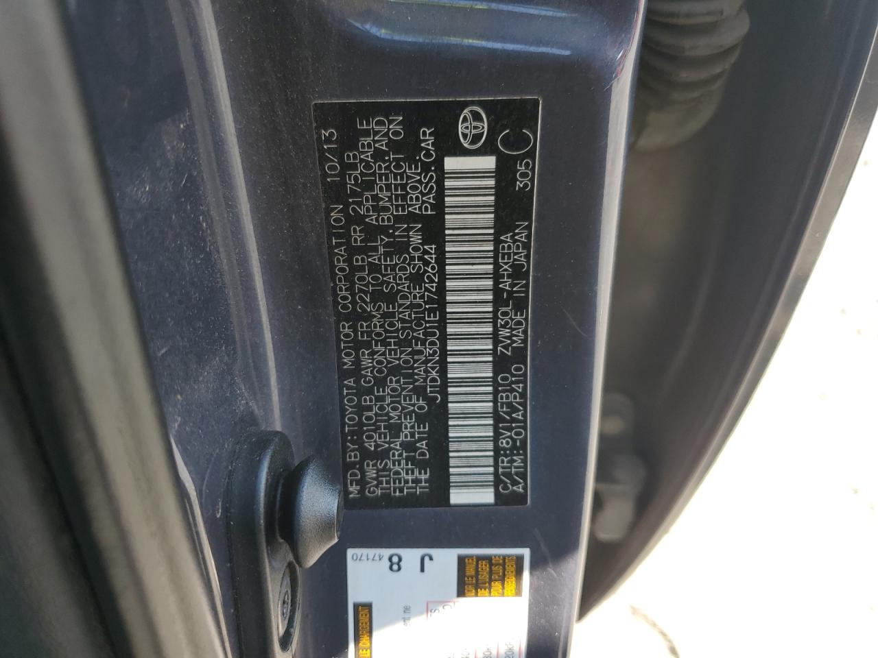 2014 Toyota Prius VIN: JTDKN3DU1E1742644 Lot: 71744905