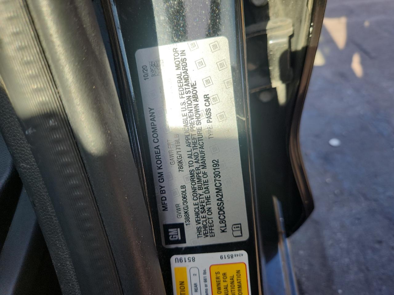 2021 Chevrolet Spark 1Lt VIN: KL8CD6SA2MC730192 Lot: 81541115