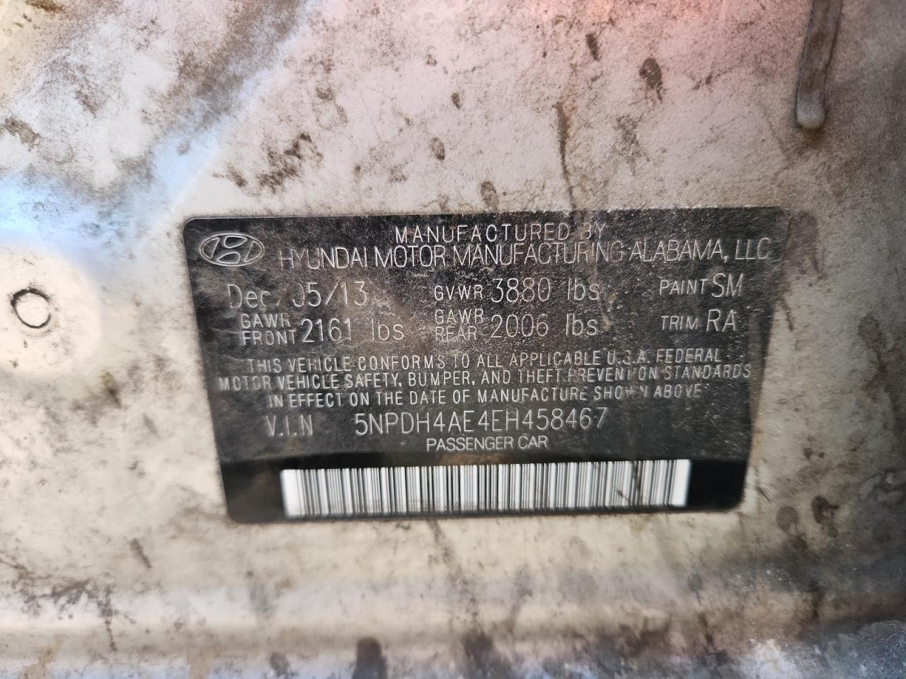 2014 Hyundai Elantra Se VIN: 5NPDH4AE4EH458467 Lot: 71525925
