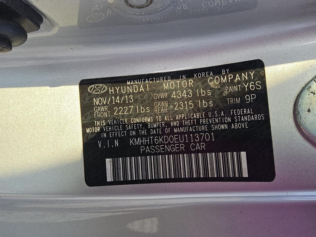 2014 Hyundai Genesis Coupe 2.0T VIN: KMHHT6KD0EU113701 Lot: 71392035