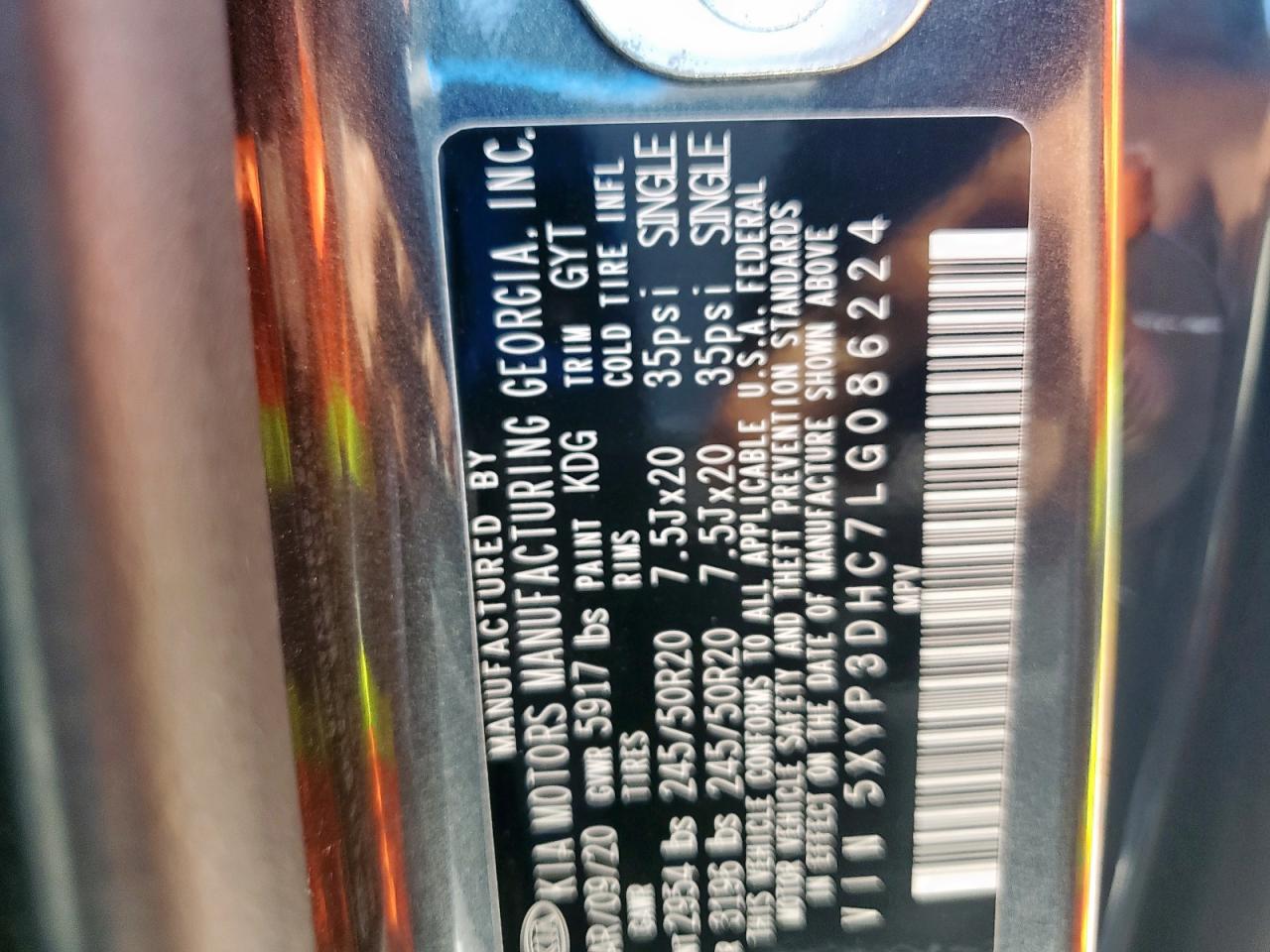 2020 Kia Telluride Ex VIN: 5XYP3DHC7LG086224 Lot: 80512755