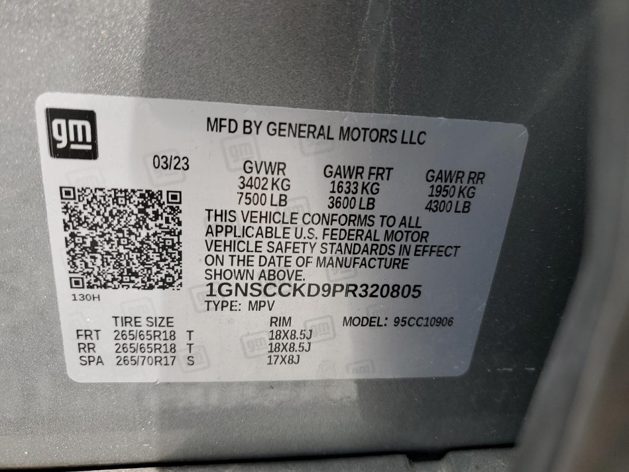 2023 Chevrolet Suburban C1500 Lt VIN: 1GNSCCKD9PR320805 Lot: 80710805