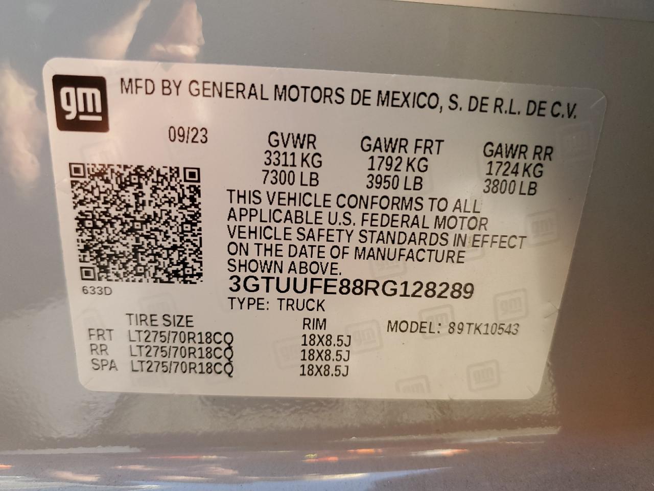 2024 GMC Sierra K1500 At4X VIN: 3GTUUFE88RG128289 Lot: 71290025