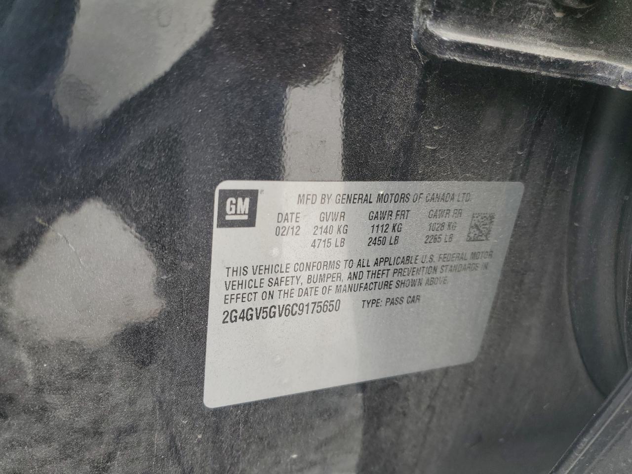 2012 Buick Regal Gs VIN: 2G4GV5GV6C9175650 Lot: 81628575