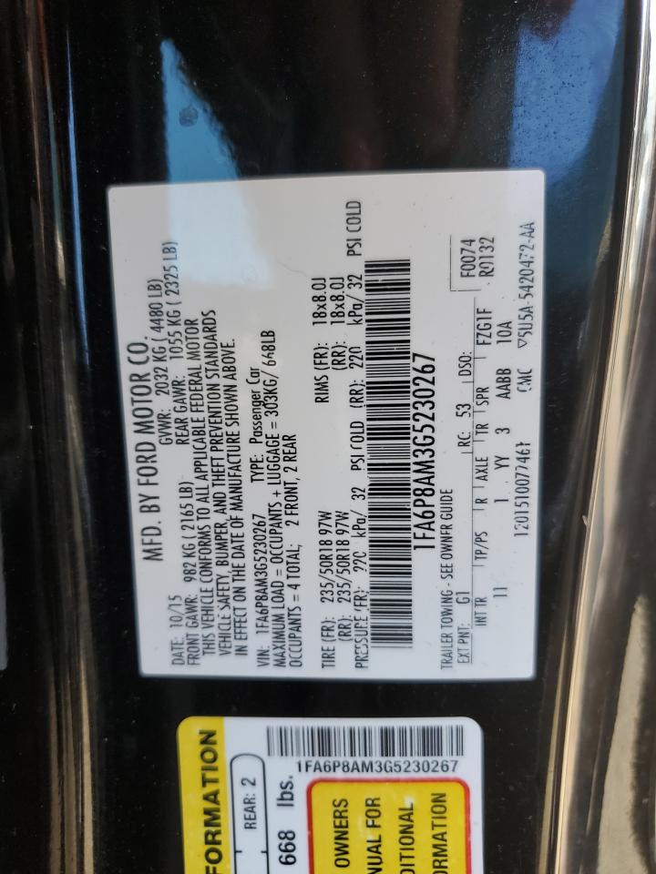 2016 Ford Mustang VIN: 1FA6P8AM3G5230267 Lot: 80168025