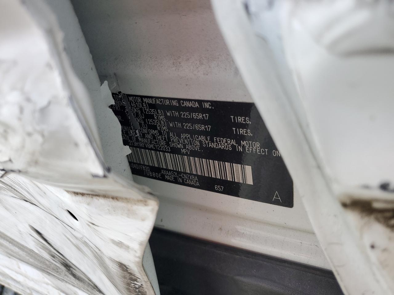 2021 Toyota Rav4 Le VIN: 2T3H1RFV6MC122033 Lot: 80163145