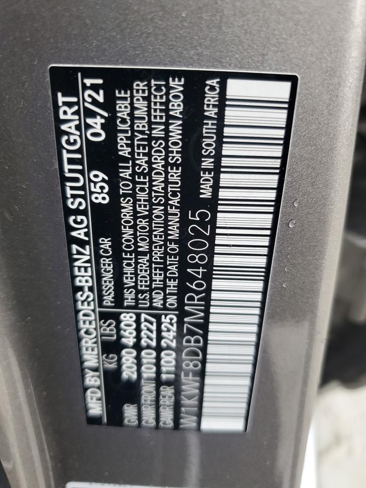 2021 Mercedes-Benz C 300 VIN: W1KWF8DB7MR648025 Lot: 80662255