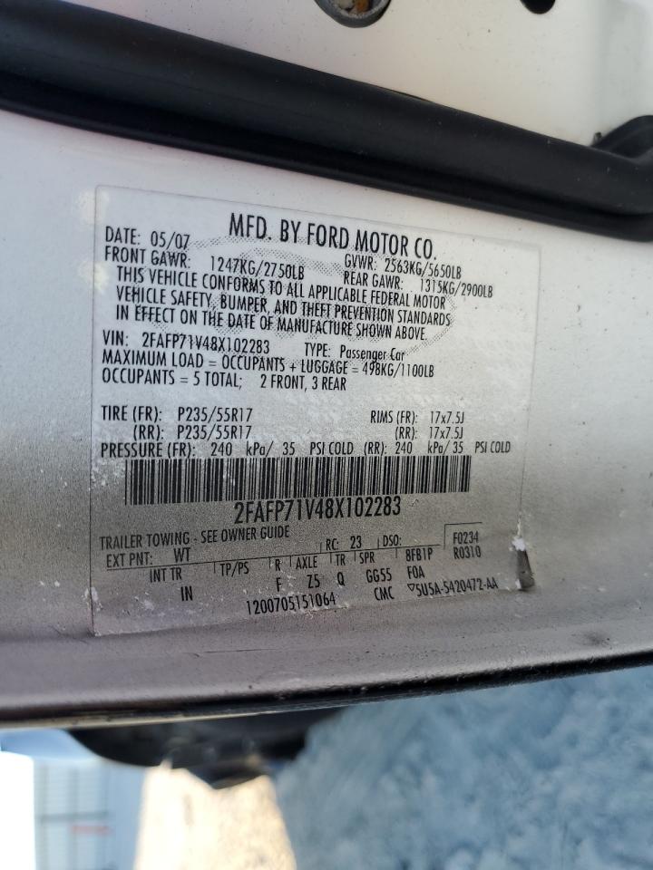 2008 Ford Crown Victoria Police Interceptor VIN: 2FAFP71V48X102283 Lot: 81241455