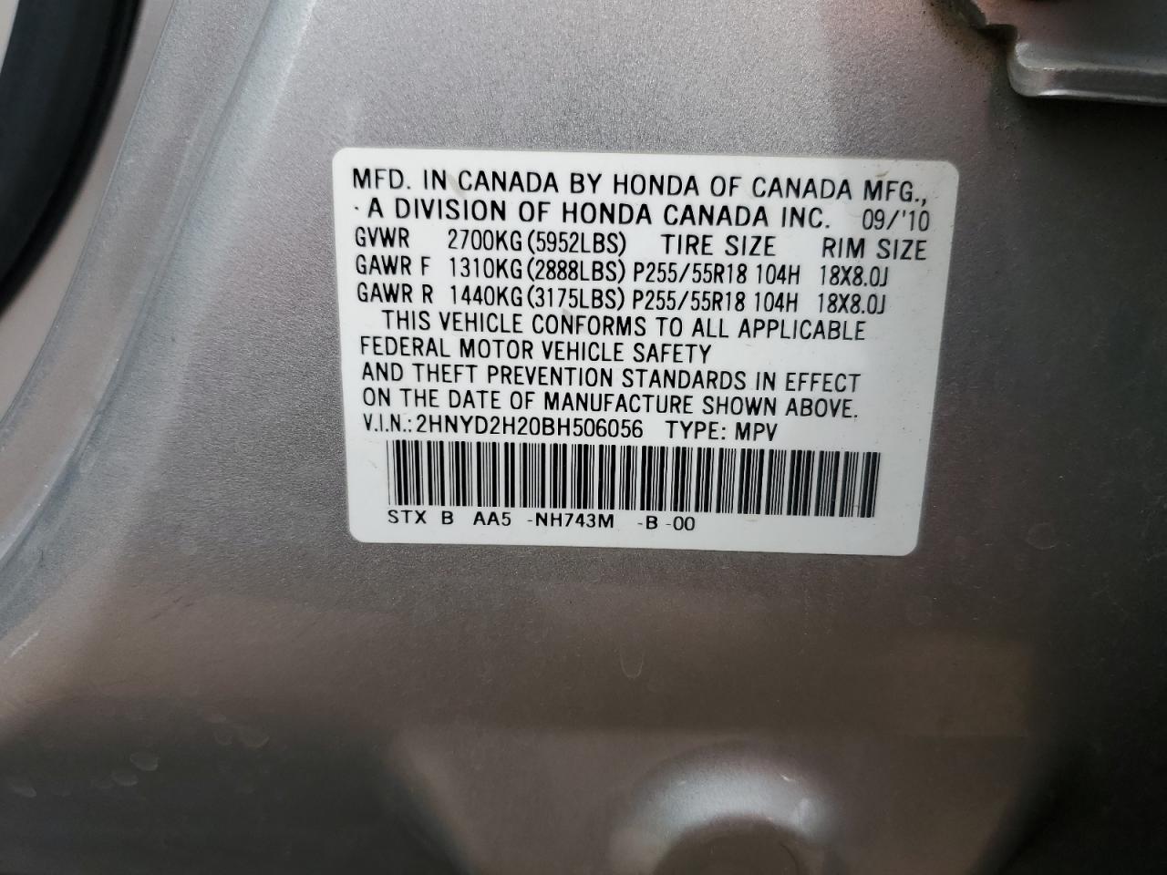 2011 Acura Mdx VIN: 2HNYD2H20BH506056 Lot: 81326245