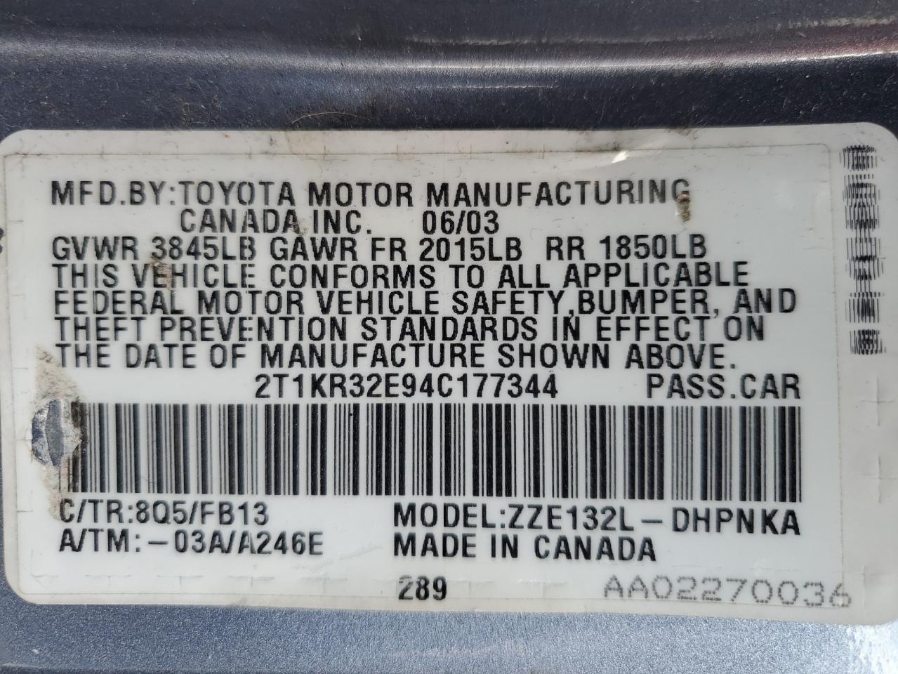 2004 Toyota Corolla Matrix Xr VIN: 2T1KR32E94C177344 Lot: 71033985