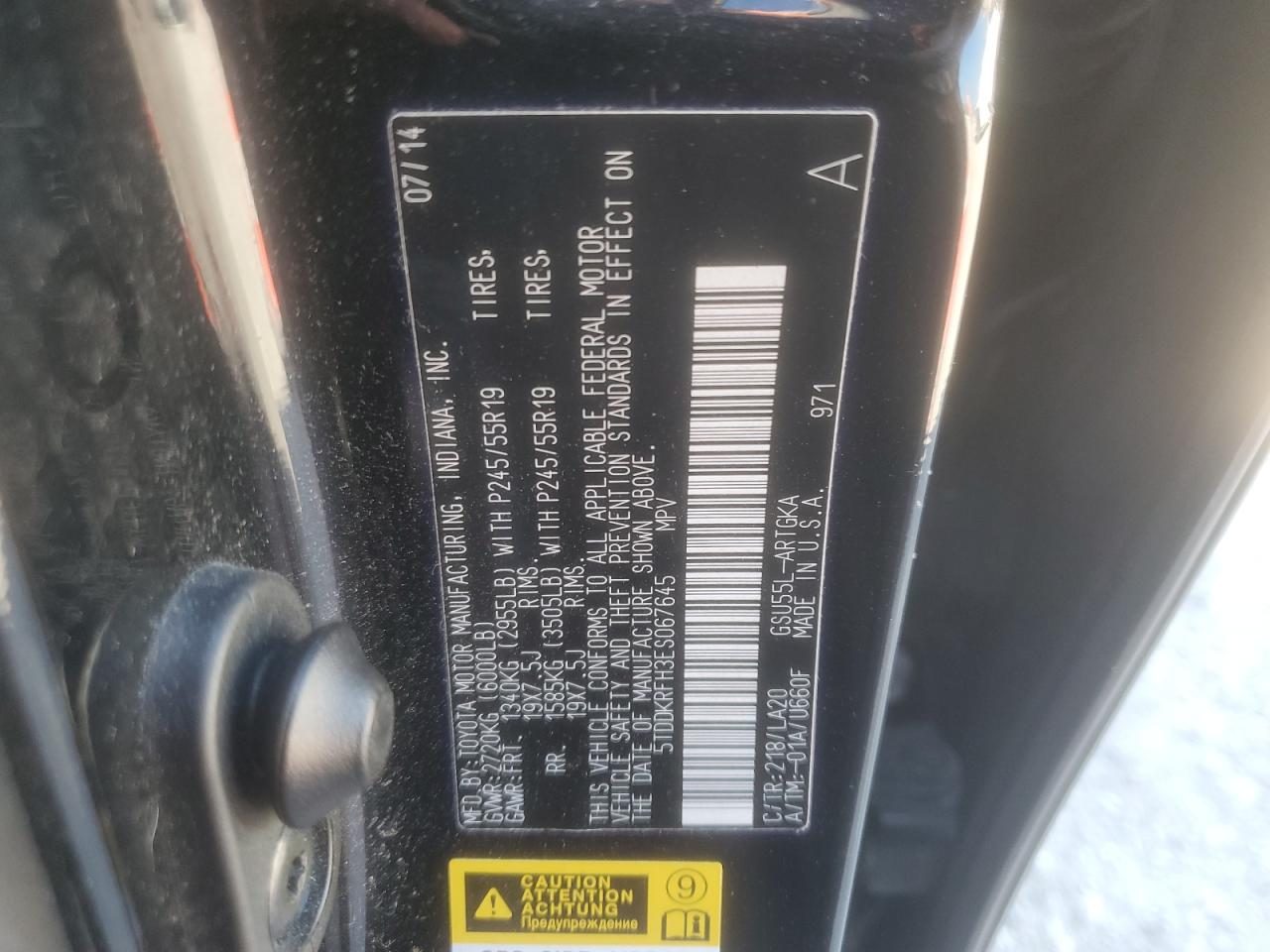 2014 Toyota Highlander Limited VIN: 5TDDKRFH3ES067645 Lot: 80599335