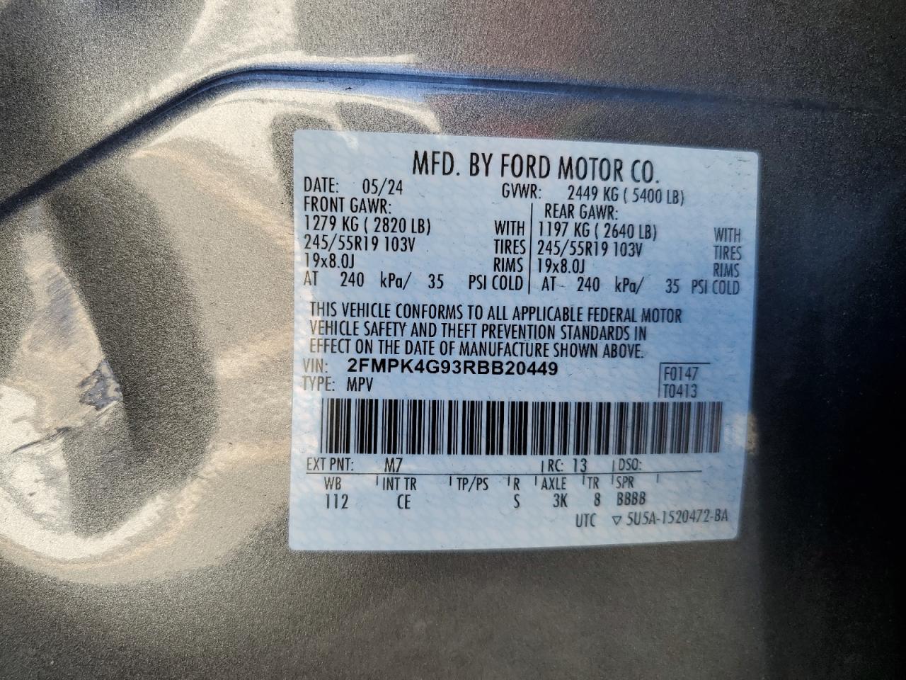 2024 Ford Edge Se VIN: 2FMPK4G93RBB20449 Lot: 80297975