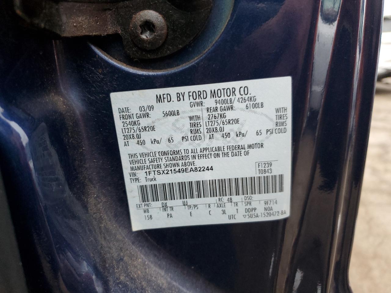 2009 Ford F250 Super Duty VIN: 1FTSX21549EA82244 Lot: 81529575