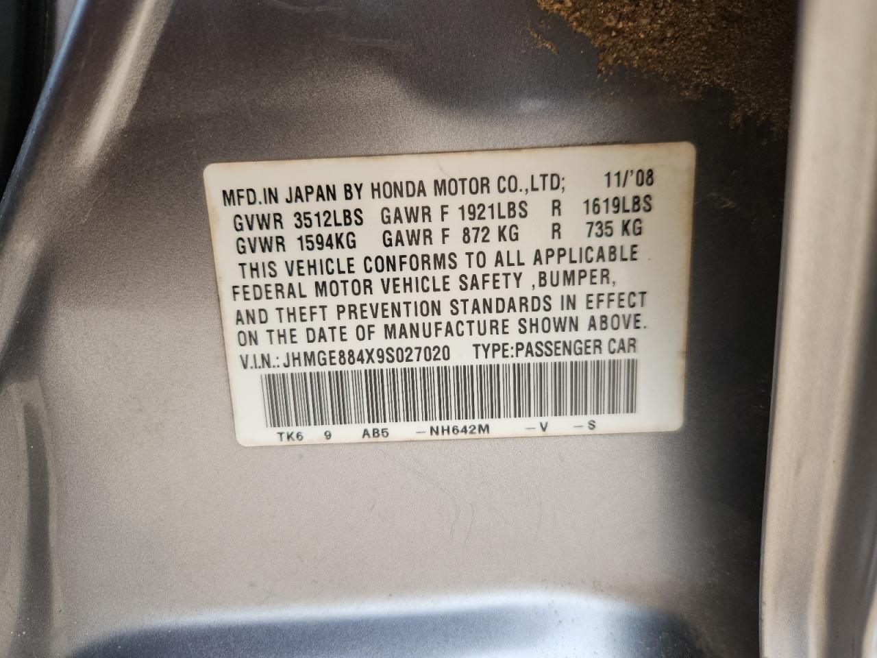 2009 Honda Fit Sport VIN: JHMGE884X9S027020 Lot: 80029605