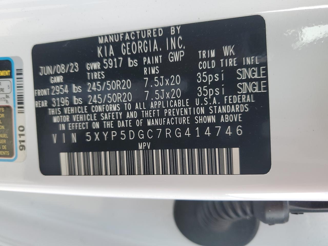 2024 Kia Telluride Sx VIN: 5XYP5DGC7RG414746 Lot: 84295455