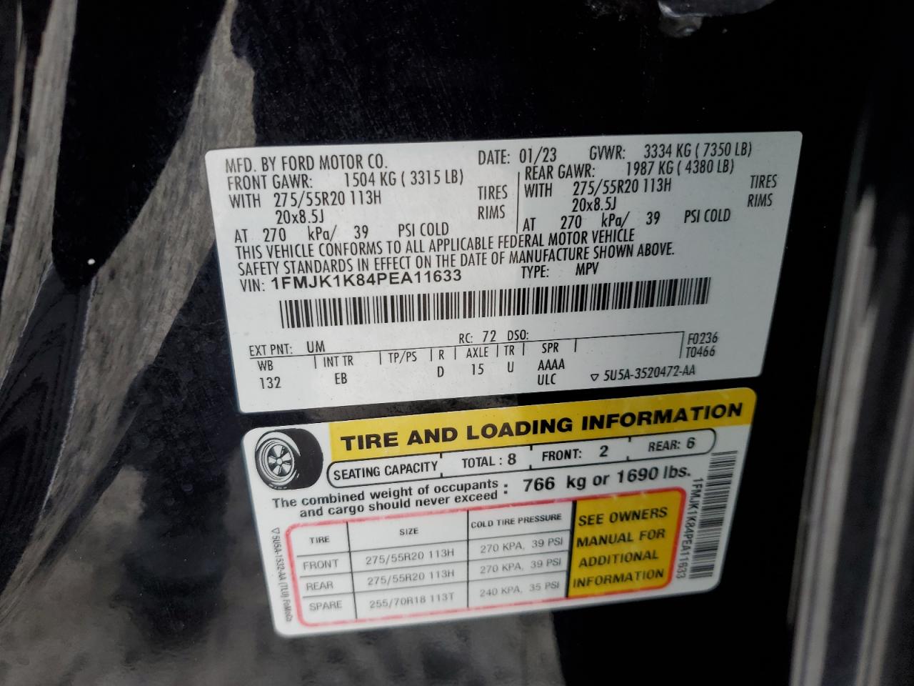 2023 Ford Expedition Max Limited VIN: 1FMJK1K84PEA11633 Lot: 84011015