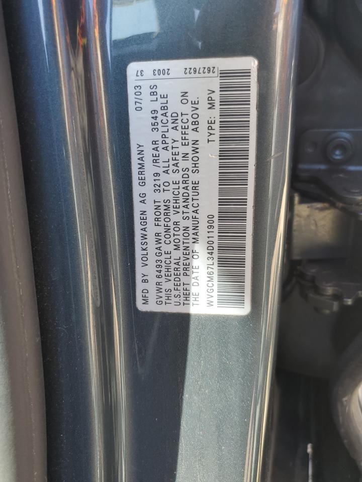 2004 Volkswagen Touareg 4.2 VIN: WVGCM67L34D011900 Lot: 80953765