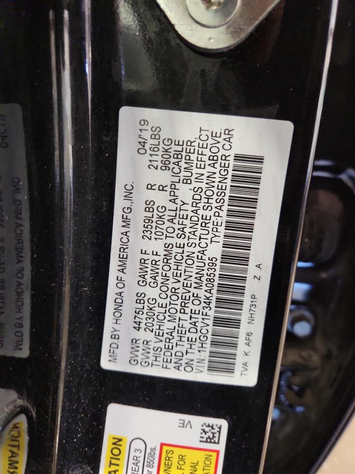 2019 Honda Accord Sport VIN: 1HGCV1F34KA085395 Lot: 81052035