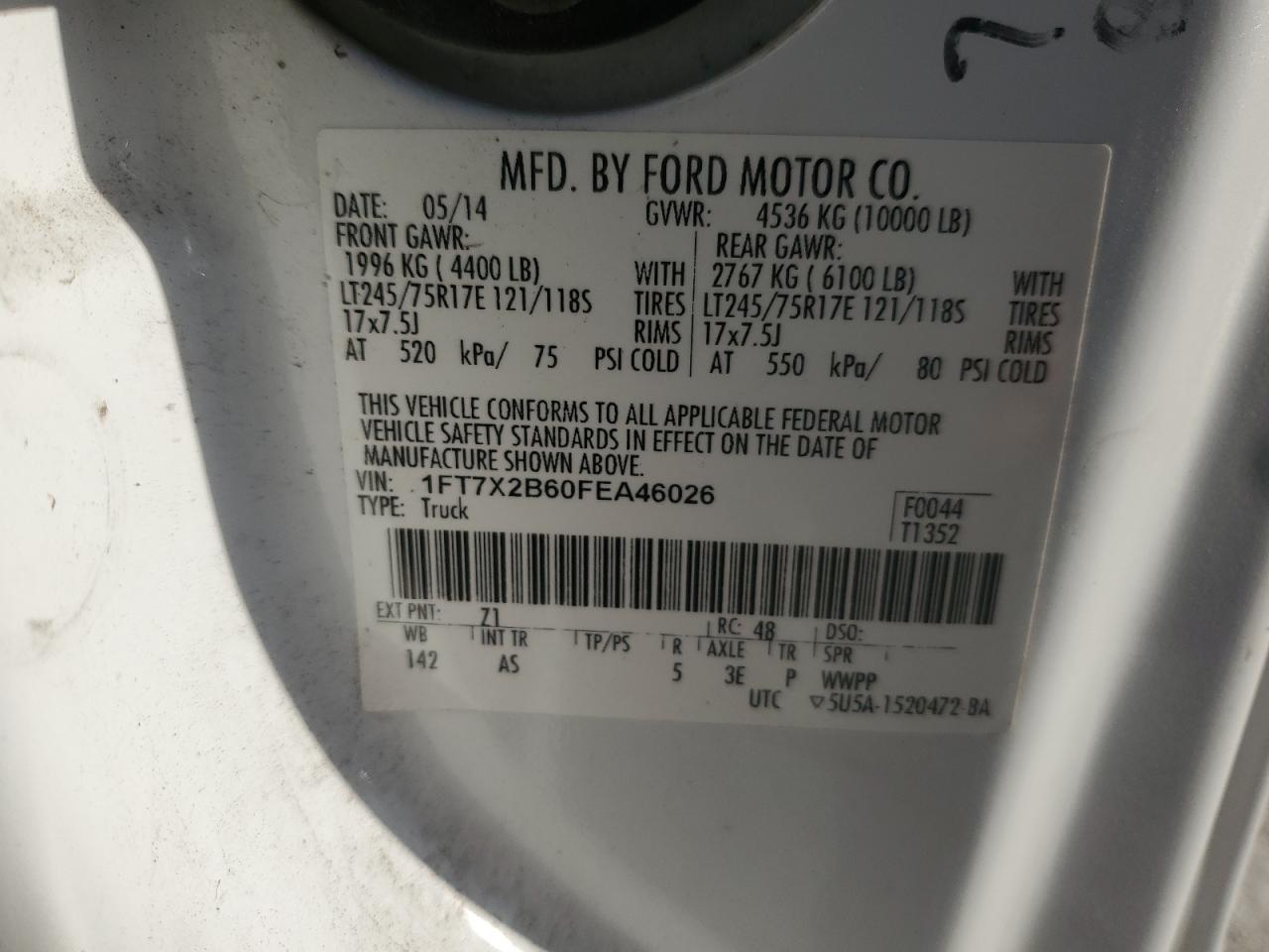 2015 Ford F250 Super Duty VIN: 1FT7X2B60FEA46026 Lot: 70583225