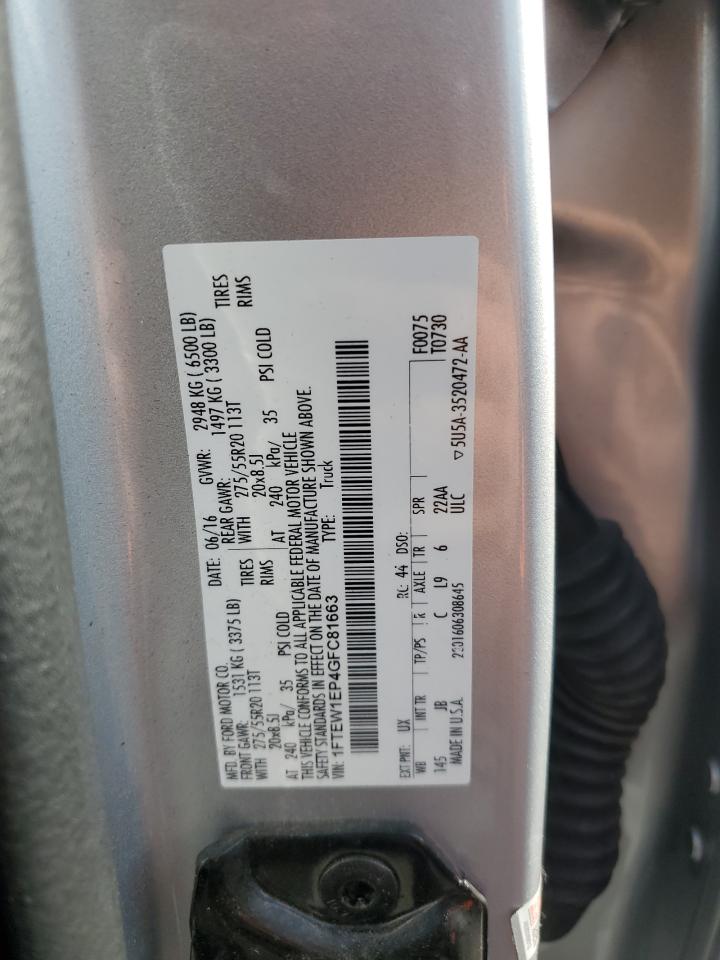 2016 Ford F150 Supercrew VIN: 1FTEW1EP4GFC81663 Lot: 70528875