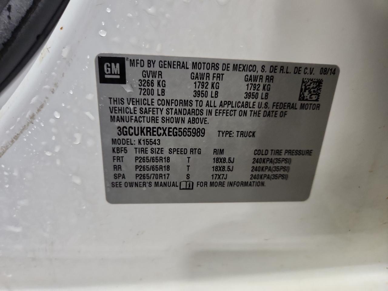 2014 Chevrolet Silverado K1500 Lt VIN: 3GCUKRECXEG565989 Lot: 81594485