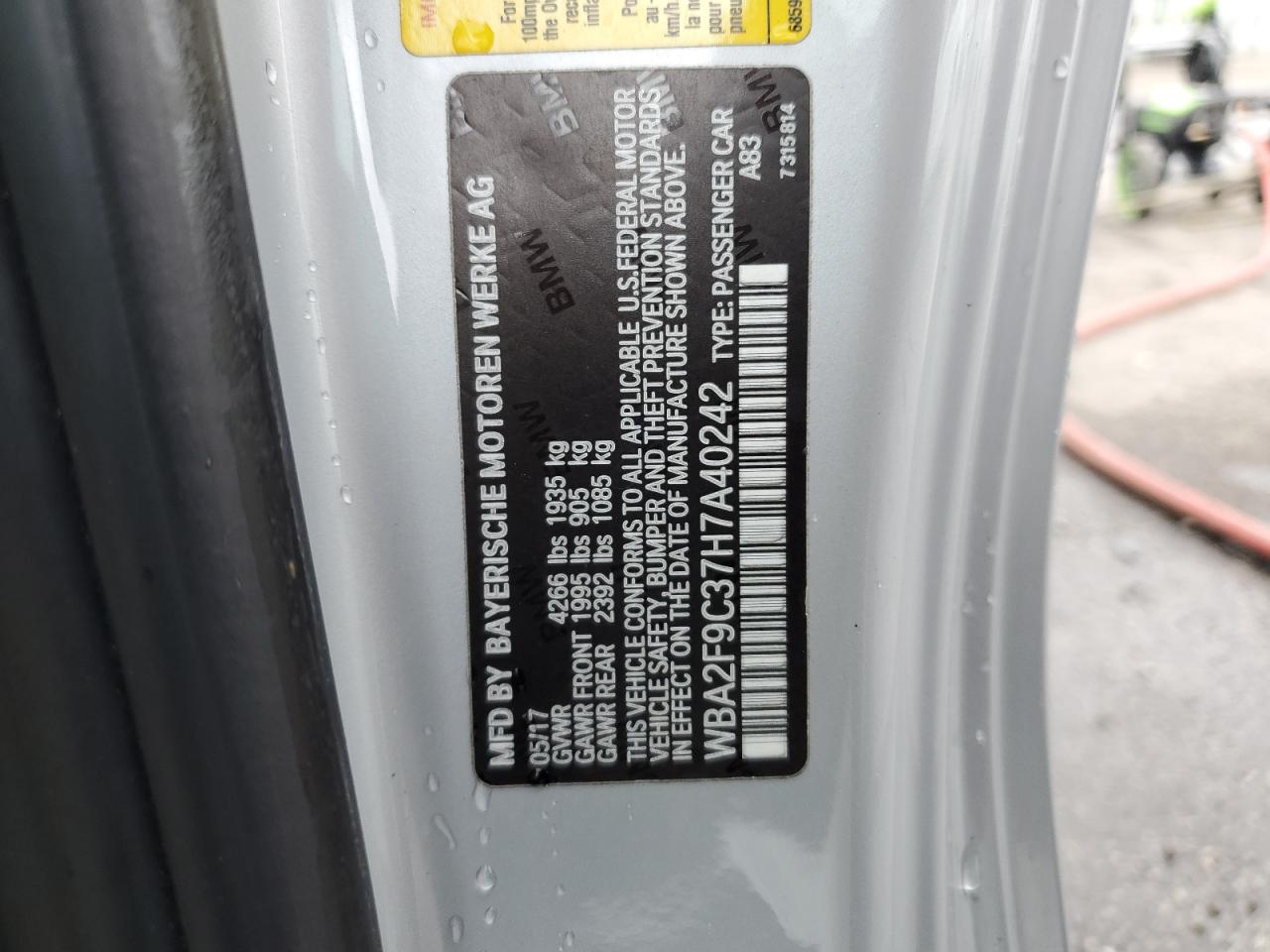 2017 BMW 230I VIN: WBA2F9C37H7A40242 Lot: 81603445