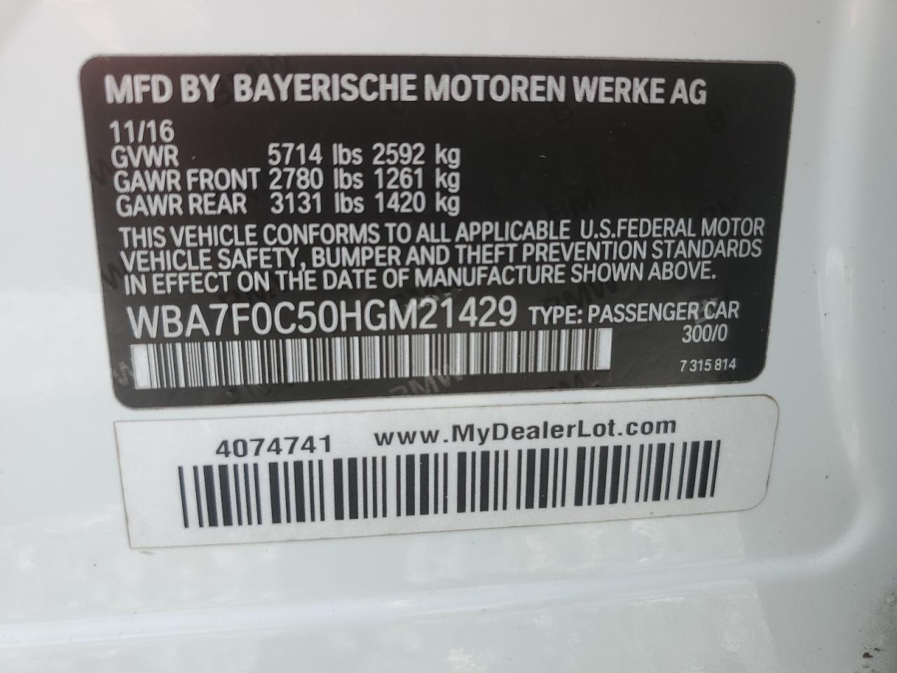 2017 BMW 750 I VIN: WBA7F0C50HGM21429 Lot: 81079135