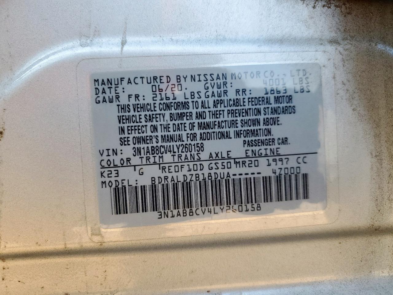 2020 Nissan Sentra Sv VIN: 3N1AB8CV4LY260158 Lot: 81972855